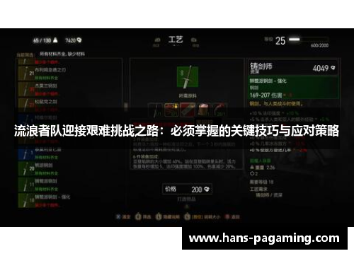 流浪者队迎接艰难挑战之路：必须掌握的关键技巧与应对策略