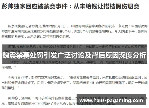 魏震禁赛处罚引发广泛讨论及背后原因深度分析